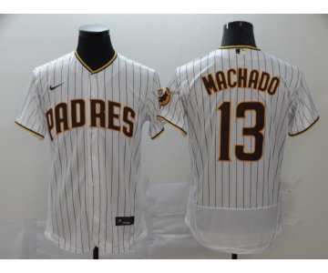 Nike Men's Majestic San Diego Padres  #13 Manny Machado White Black Strip Flexbase Authentic Collection MLB Jersey