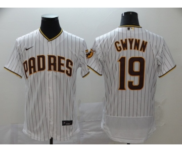 Nike Men's Majestic San Diego Padres #19 Tony Gwynn White Black Strip Flexbase Authentic Collection MLB Jersey