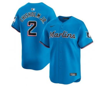 Men's Miami Marlins #2 Jazz Chisholm Jr. Blue Limited Stitched Baseball Jersey