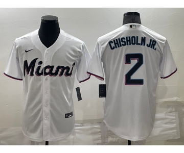 Men's Miami Marlins #2 Jazz Chisholm Jr White Stitched MLB Cool Base Nike Jersey