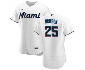 Men's Nike Miami Marlins #25 Lewis Brinson White Home 2020 Authentic Player Baseball Jersey