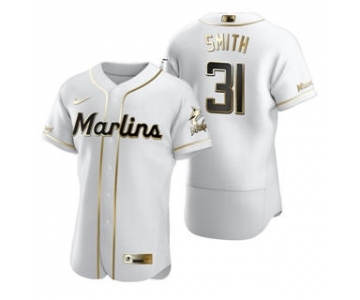 Men's Nike Miami Marlins #31 Caleb Smith White 2020 Authentic Golden Edition Baseball Jersey