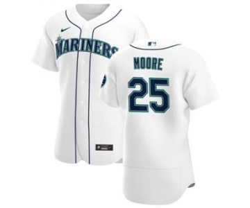 Men's Nike Seattle Mariners #25 Dylan Moore White Home 2020 Authentic Player Baseball Jersey