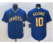 Men's Seattle Mariners #10 Jarred Kelenic Blue 2023 City Connect Cool Base Stitched Jersey