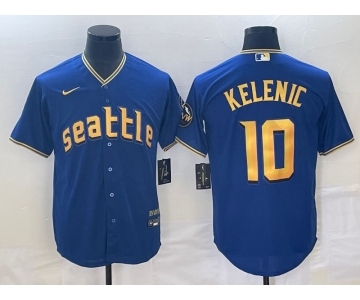 Men's Seattle Mariners #10 Jarred Kelenic Blue 2023 City Connect Cool Base Stitched Jersey