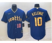 Men's Seattle Mariners #10 Jarred Kelenic Number Blue 2023 City Connect Cool Base Stitched Jersey