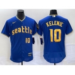 Men's Seattle Mariners #10 Jarred Kelenic Number Blue 2023 City Connect Flex Base Stitched Jersey 1