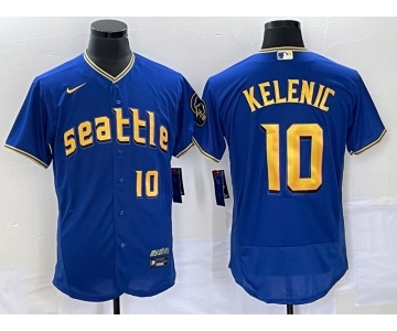 Men's Seattle Mariners #10 Jarred Kelenic Number Blue 2023 City Connect Flex Base Stitched Jersey 1