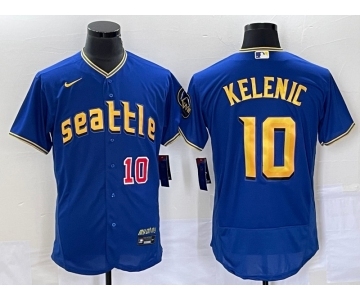 Men's Seattle Mariners #10 Jarred Kelenic Number Blue 2023 City Connect Flex Base Stitched Jersey