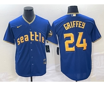 Men's Seattle Mariners #24 Ken Griffey Blue 2023 City Connect Cool Base Stitched Jersey