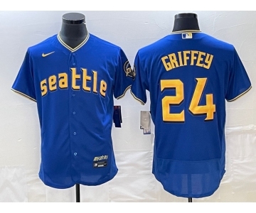 Men's Seattle Mariners #24 Ken Griffey Blue 2023 City Connect Flex Base Stitched Jersey