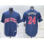 Men's Seattle Mariners #24 Ken Griffey Navy Blue Fashion Stars Stripes Cool Base Independence Day Jersey