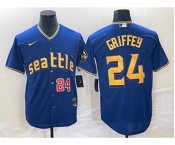 Men's Seattle Mariners #24 Ken Griffey Number Blue 2023 City Connect Cool Base Stitched Jersey1