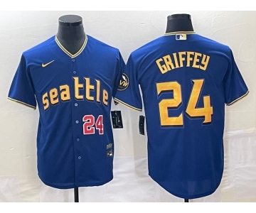 Men's Seattle Mariners #24 Ken Griffey Number Blue 2023 City Connect Cool Base Stitched Jersey1