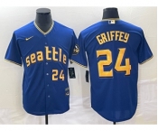 Men's Seattle Mariners #24 Ken Griffey Number Blue 2023 City Connect Cool Base Stitched Jersey