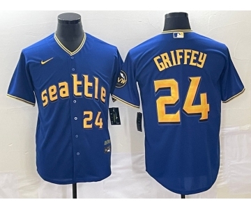 Men's Seattle Mariners #24 Ken Griffey Number Blue 2023 City Connect Cool Base Stitched Jersey