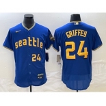 Men's Seattle Mariners #24 Ken Griffey Number Blue 2023 City Connect Flex Base Stitched Jersey 1