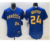 Men's Seattle Mariners #24 Ken Griffey Number Blue 2023 City Connect Flex Base Stitched Jersey 1