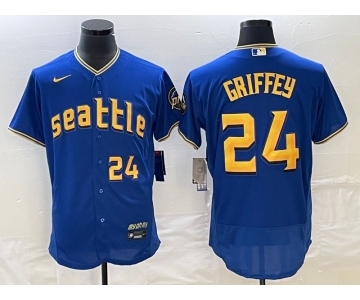 Men's Seattle Mariners #24 Ken Griffey Number Blue 2023 City Connect Flex Base Stitched Jersey 1