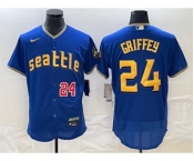 Men's Seattle Mariners #24 Ken Griffey Number Blue 2023 City Connect Flex Base Stitched Jersey