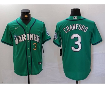 Men's Seattle Mariners #3 JP Crawford Number Teal Green Stitched Cool Base Nike Jersey