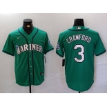 Men's Seattle Mariners #3 JP Crawford Teal Green Stitched Cool Base Nike Jersey