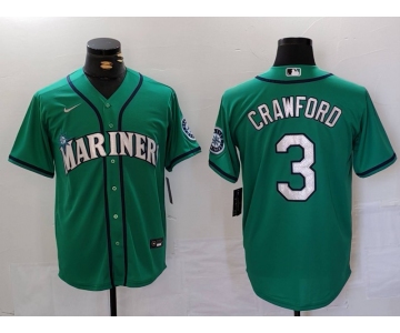 Men's Seattle Mariners #3 JP Crawford Teal Green Stitched Cool Base Nike Jersey