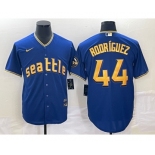 Men's Seattle Mariners #44 Julio Rodriguez Blue 2023 City Connect Cool Base Stitched Jersey