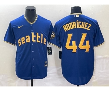 Men's Seattle Mariners #44 Julio Rodriguez Blue 2023 City Connect Cool Base Stitched Jersey