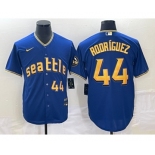 Men's Seattle Mariners #44 Julio Rodriguez Number Blue 2023 City Connect Cool Base Stitched Jersey1