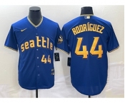 Men's Seattle Mariners #44 Julio Rodriguez Number Blue 2023 City Connect Cool Base Stitched Jersey1