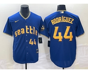 Men's Seattle Mariners #44 Julio Rodriguez Number Blue 2023 City Connect Cool Base Stitched Jersey1