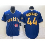 Men's Seattle Mariners #44 Julio Rodriguez Number Blue 2023 City Connect Cool Base Stitched Jersey