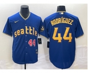 Men's Seattle Mariners #44 Julio Rodriguez Number Blue 2023 City Connect Cool Base Stitched Jersey