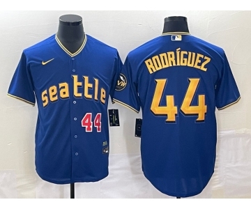 Men's Seattle Mariners #44 Julio Rodriguez Number Blue 2023 City Connect Cool Base Stitched Jersey