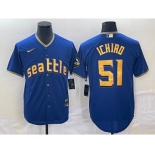 Men's Seattle Mariners #51 Ichiro Suzuki Blue 2023 City Connect Cool Base Stitched Jersey