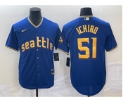 Men's Seattle Mariners #51 Ichiro Suzuki Blue 2023 City Connect Cool Base Stitched Jersey