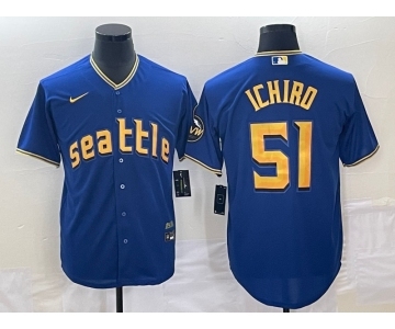 Men's Seattle Mariners #51 Ichiro Suzuki Blue 2023 City Connect Cool Base Stitched Jersey