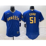 Men's Seattle Mariners #51 Ichiro Suzuki Blue 2023 City Connect Flex Base Stitched Jersey