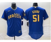 Men's Seattle Mariners #51 Ichiro Suzuki Blue 2023 City Connect Flex Base Stitched Jersey