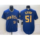 Men's Seattle Mariners #51 Ichiro Suzuki Number Blue 2023 City Connect Cool Base Stitched Jersey