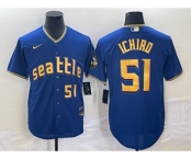 Men's Seattle Mariners #51 Ichiro Suzuki Number Blue 2023 City Connect Cool Base Stitched Jersey