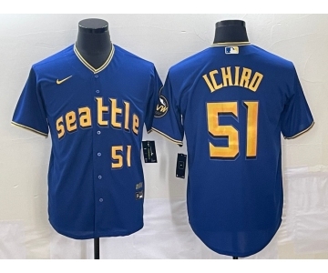 Men's Seattle Mariners #51 Ichiro Suzuki Number Blue 2023 City Connect Cool Base Stitched Jersey