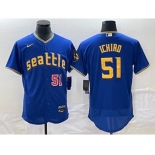 Men's Seattle Mariners #51 Ichiro Suzuki Number Blue 2023 City Connect Flex Base Stitched Jersey