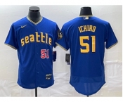 Men's Seattle Mariners #51 Ichiro Suzuki Number Blue 2023 City Connect Flex Base Stitched Jersey