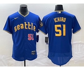 Men's Seattle Mariners #51 Ichiro Suzuki Number Blue 2023 City Connect Flex Base Stitched Jersey