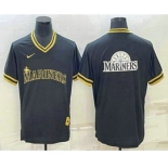 Men's Seattle Mariners Big Logo Black Gold Nike Cooperstown Legend V Neck Jersey