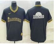 Men's Seattle Mariners Big Logo Black Gold Nike Cooperstown Legend V Neck Jersey