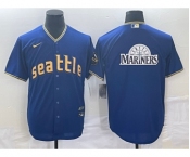 Men's Seattle Mariners Big Logo Blue 2023 City Connect Cool Base Stitched Jersey