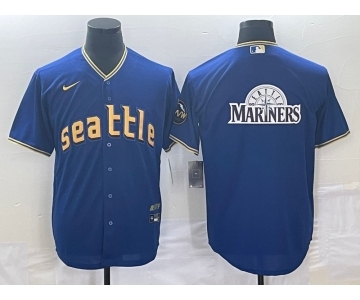 Men's Seattle Mariners Big Logo Blue 2023 City Connect Cool Base Stitched Jersey